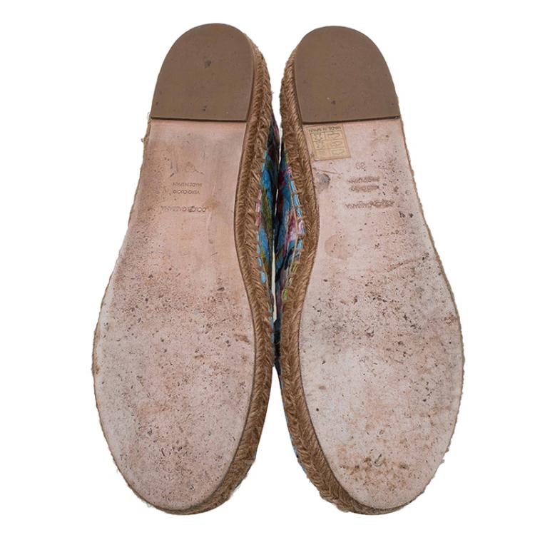 Pre Owned Dolce and Gabbana Blue Canvas Floral Print Espadrilles Size 39