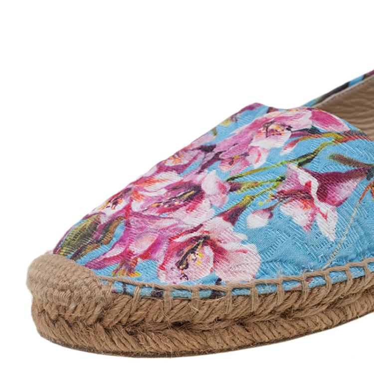 Pre Owned Dolce and Gabbana Blue Canvas Floral Print Espadrilles Size 39