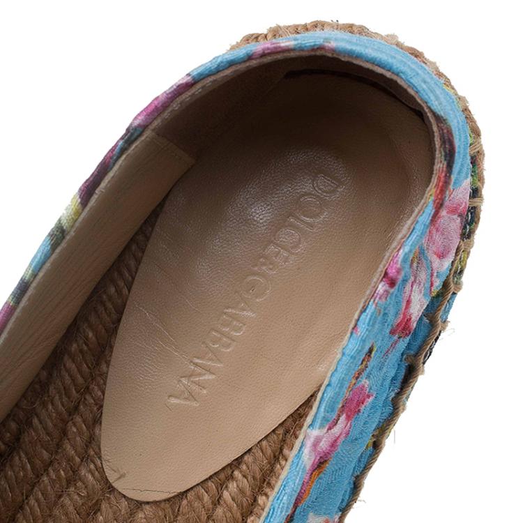 Pre Owned Dolce and Gabbana Blue Canvas Floral Print Espadrilles Size 39