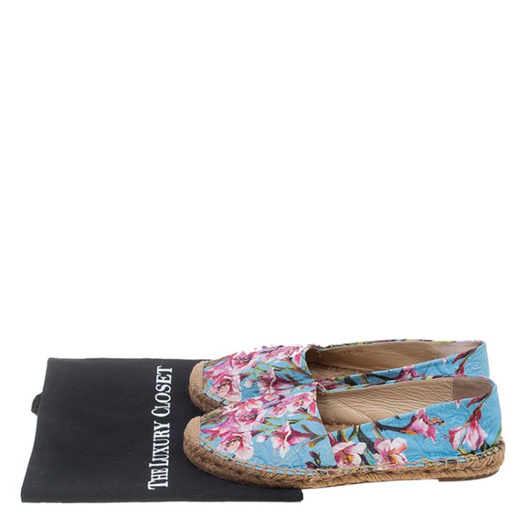 Pre Owned Dolce and Gabbana Blue Canvas Floral Print Espadrilles Size 39