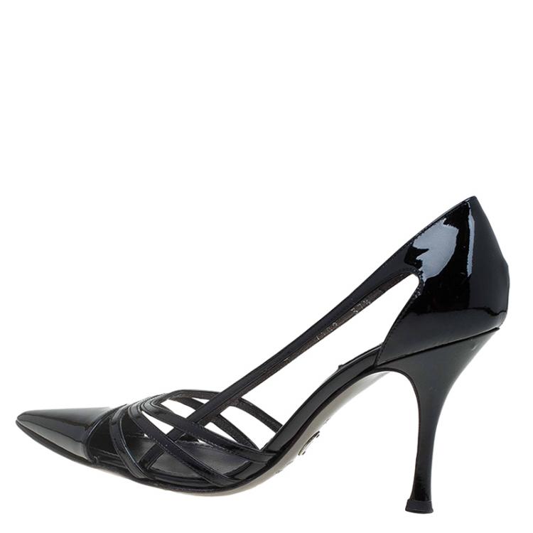 Pre Owned Dolce and Gabbana Black Patent Cutout Pointed Toe Pumps Size 37.5