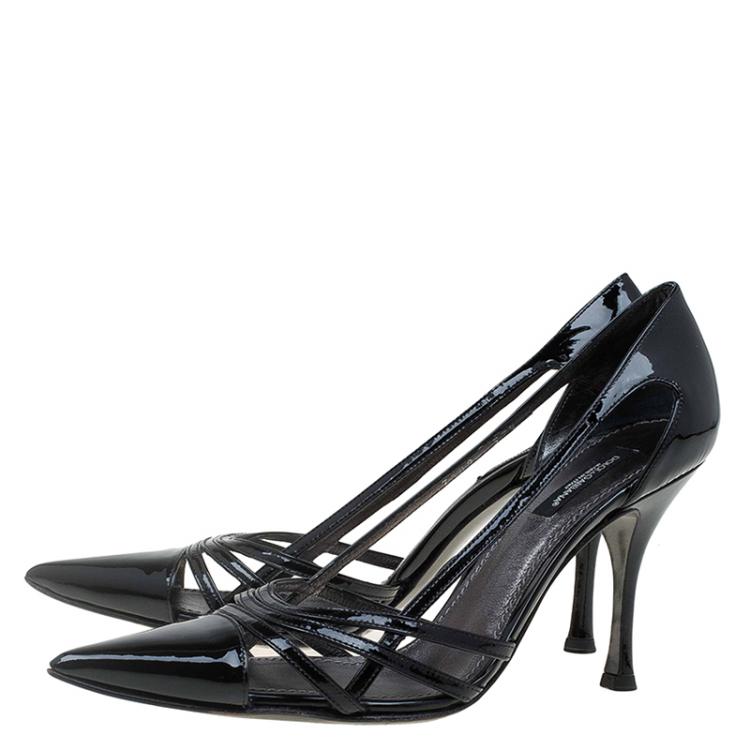 Pre Owned Dolce and Gabbana Black Patent Cutout Pointed Toe Pumps Size 37.5