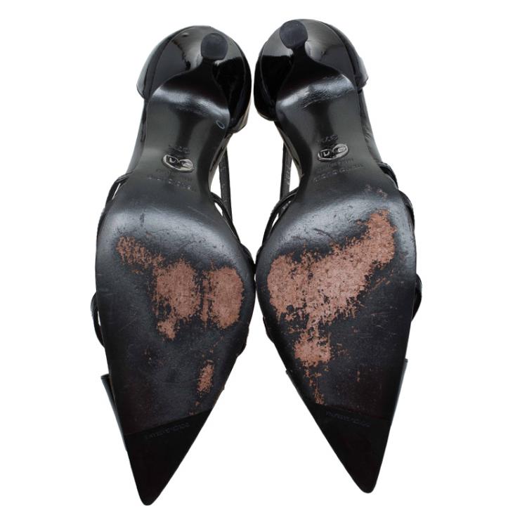 Pre Owned Dolce and Gabbana Black Patent Cutout Pointed Toe Pumps Size 37.5