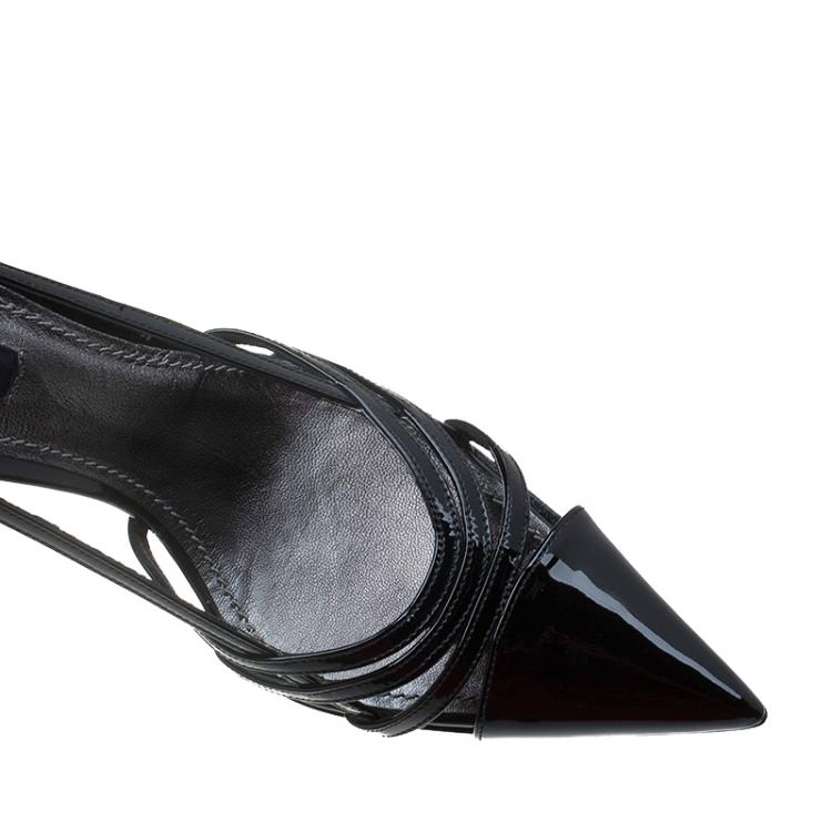 Pre Owned Dolce and Gabbana Black Patent Cutout Pointed Toe Pumps Size 37.5