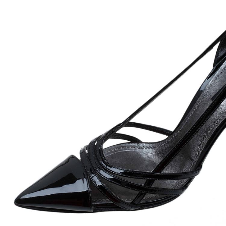 Pre Owned Dolce and Gabbana Black Patent Cutout Pointed Toe Pumps Size 37.5