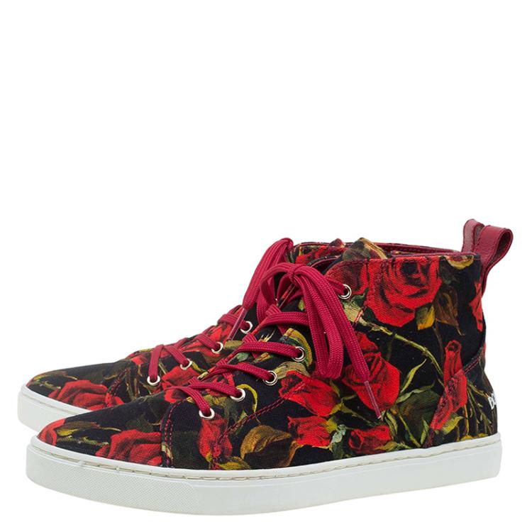 Pre Owned Dolce and Gabbana Red Canvas Floral Print High Top Sneakers Size 38