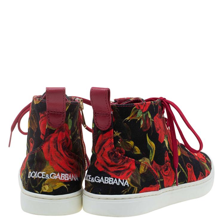Pre Owned Dolce and Gabbana Red Canvas Floral Print High Top Sneakers Size 38