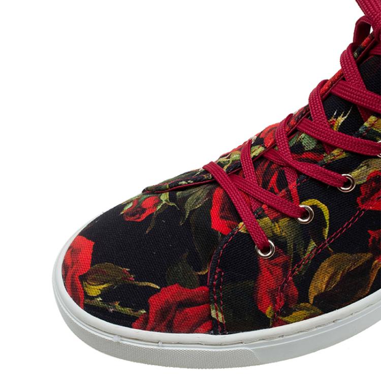 Pre Owned Dolce and Gabbana Red Canvas Floral Print High Top Sneakers Size 38
