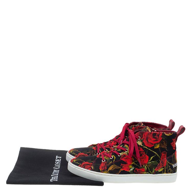 Pre Owned Dolce and Gabbana Red Canvas Floral Print High Top Sneakers Size 38