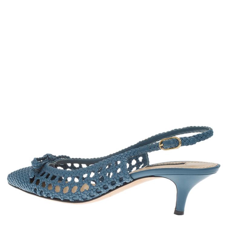 Pre Owned Dolce and Gabbana Blue Woven Leather Bellucci Slingback Sandals Size 38.5