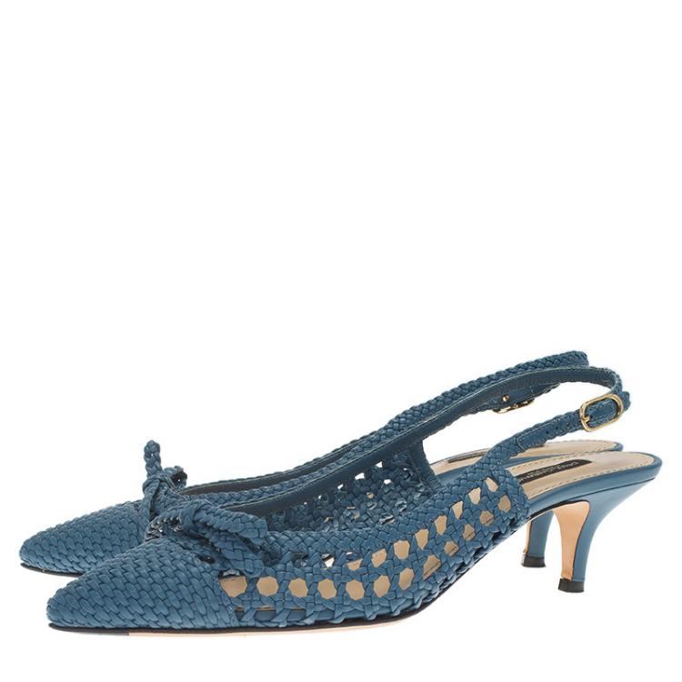 Pre Owned Dolce and Gabbana Blue Woven Leather Bellucci Slingback Sandals Size 38.5