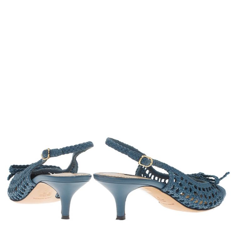 Pre Owned Dolce and Gabbana Blue Woven Leather Bellucci Slingback Sandals Size 38.5