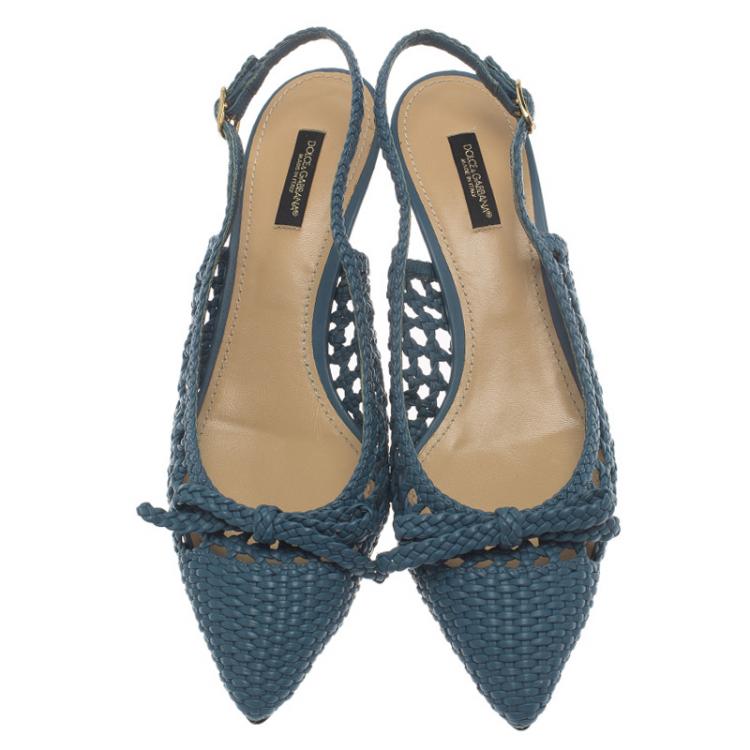 Pre Owned Dolce and Gabbana Blue Woven Leather Bellucci Slingback Sandals Size 38.5