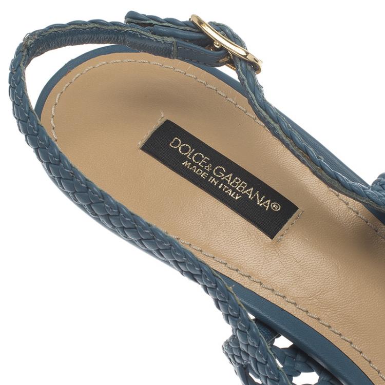 Pre Owned Dolce and Gabbana Blue Woven Leather Bellucci Slingback Sandals Size 38.5