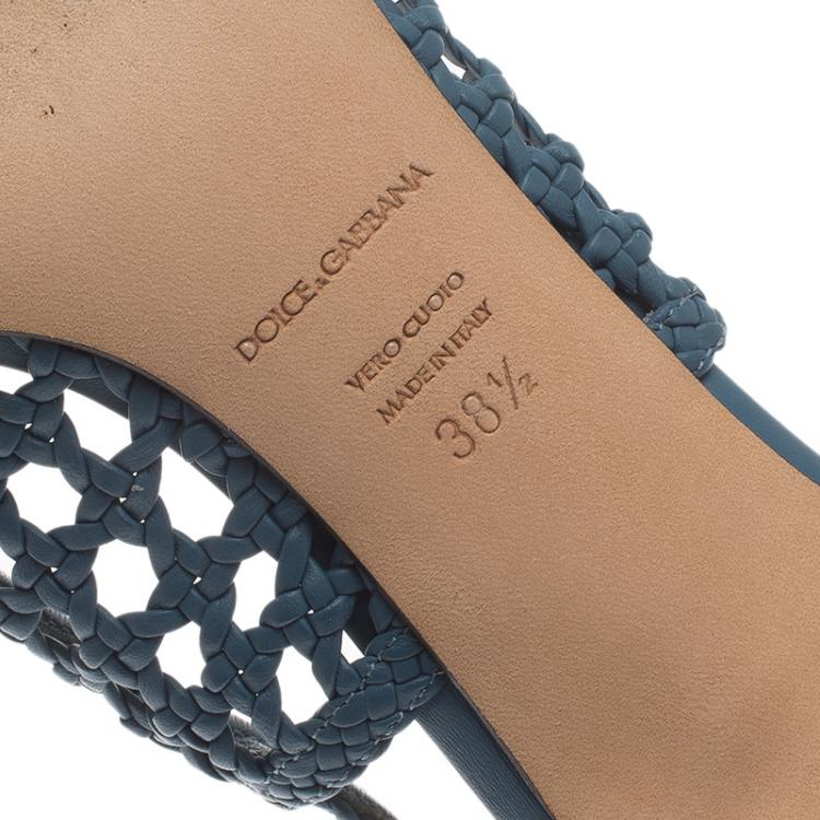 Pre Owned Dolce and Gabbana Blue Woven Leather Bellucci Slingback Sandals Size 38.5