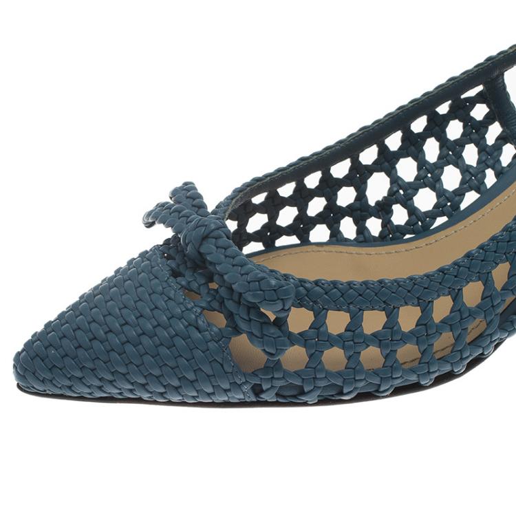 Pre Owned Dolce and Gabbana Blue Woven Leather Bellucci Slingback Sandals Size 38.5