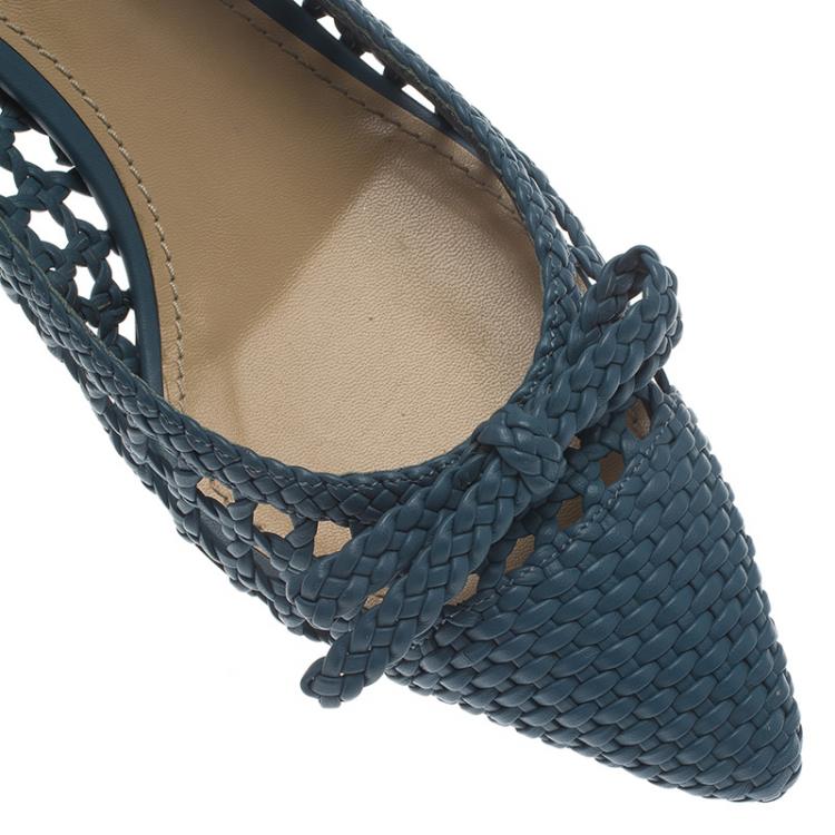 Pre Owned Dolce and Gabbana Blue Woven Leather Bellucci Slingback Sandals Size 38.5