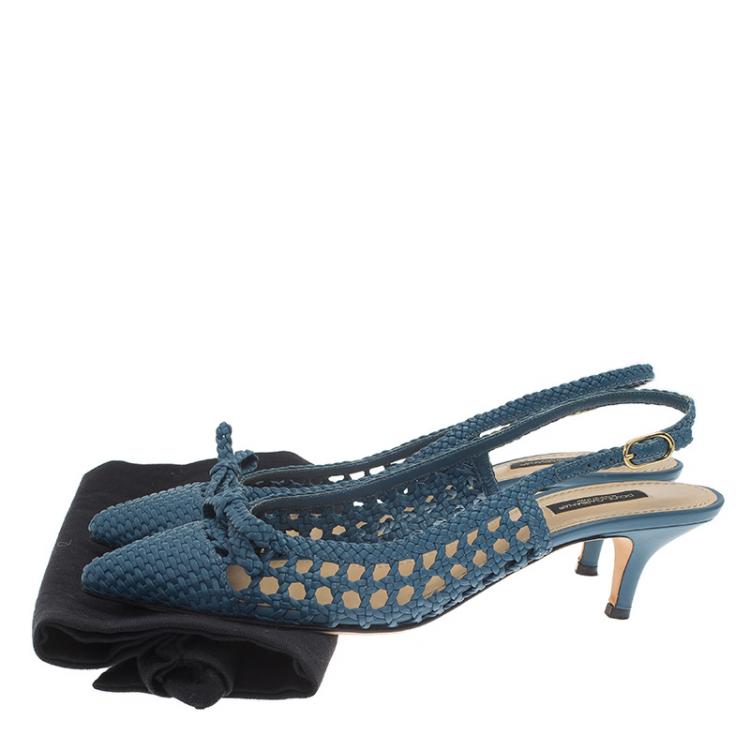 Pre Owned Dolce and Gabbana Blue Woven Leather Bellucci Slingback Sandals Size 38.5
