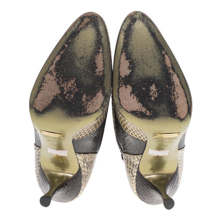 Pre Owned Dolce and Gabbana Black Leather and Beige Python Mid Calf Boots Size 37