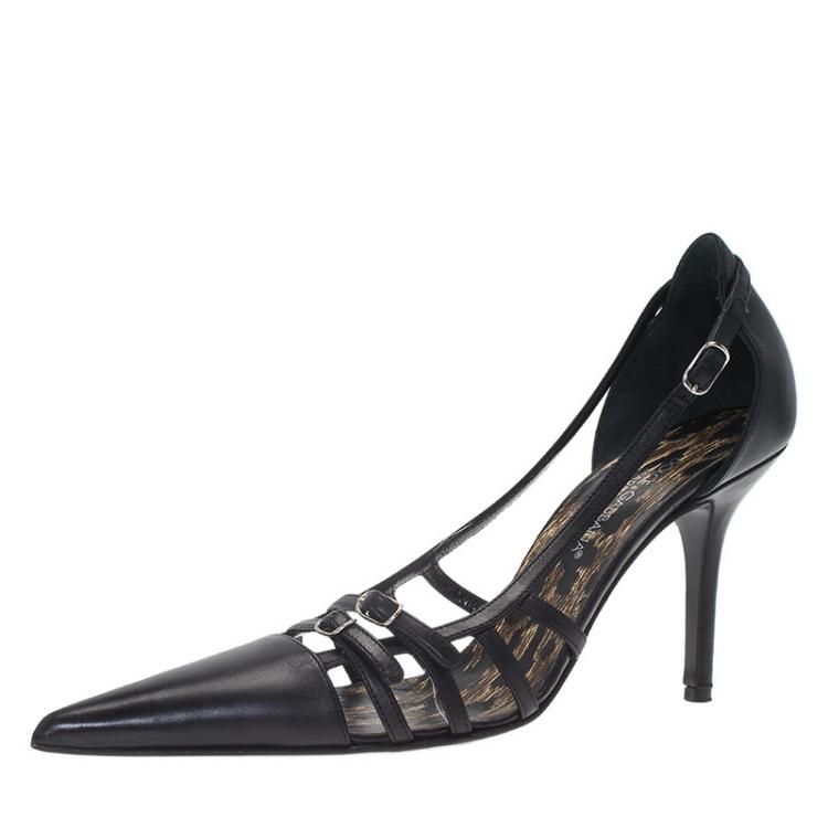 Pre Owned Dolce and Gabbana Black Cutout Leather Pointed Pumps Size 37