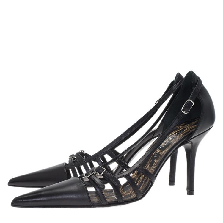 Pre Owned Dolce and Gabbana Black Cutout Leather Pointed Pumps Size 37
