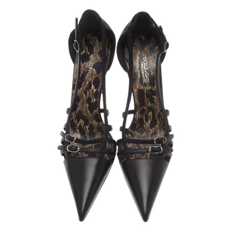 Pre Owned Dolce and Gabbana Black Cutout Leather Pointed Pumps Size 37
