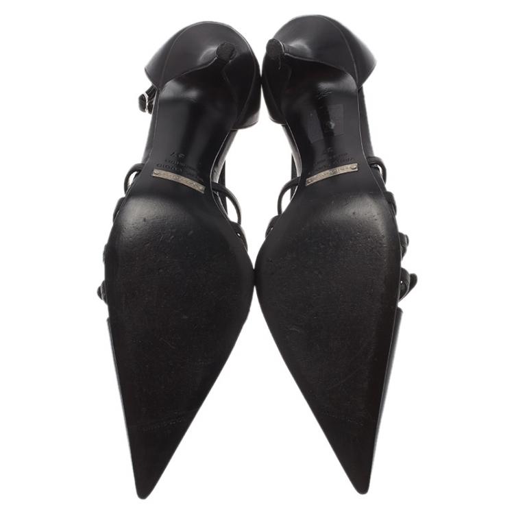 Pre Owned Dolce and Gabbana Black Cutout Leather Pointed Pumps Size 37