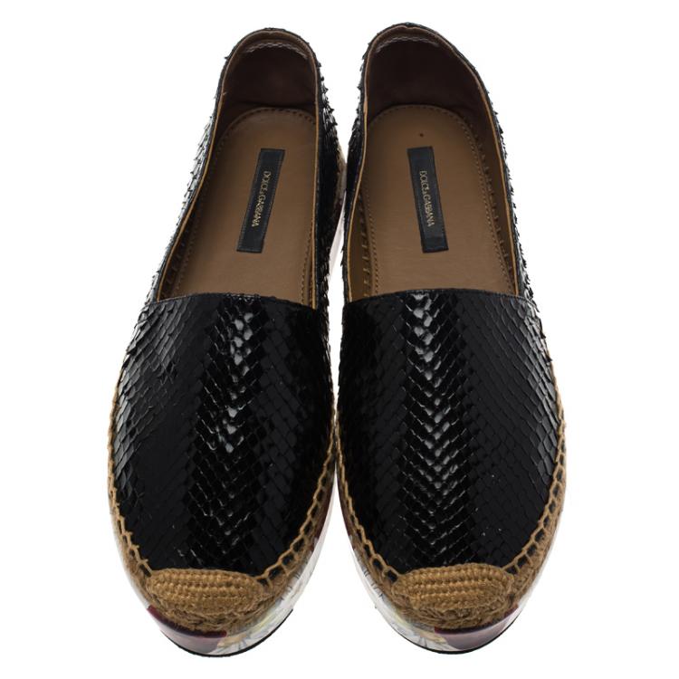 Pre Owned Dolce and Gabbana Black Python Platform Espadrilles Size 38