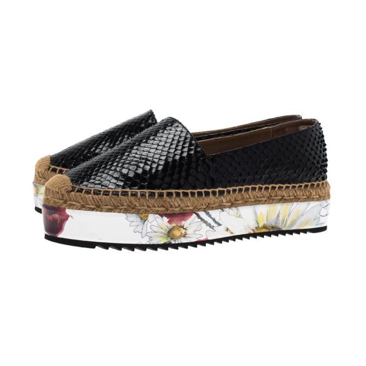 Pre Owned Dolce and Gabbana Black Python Platform Espadrilles Size 38