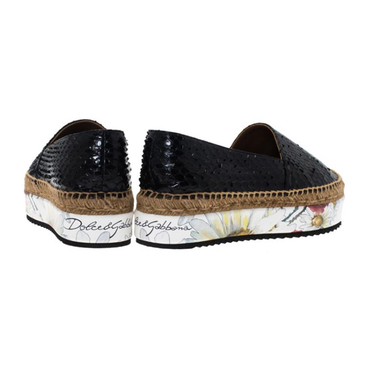 Pre Owned Dolce and Gabbana Black Python Platform Espadrilles Size 38