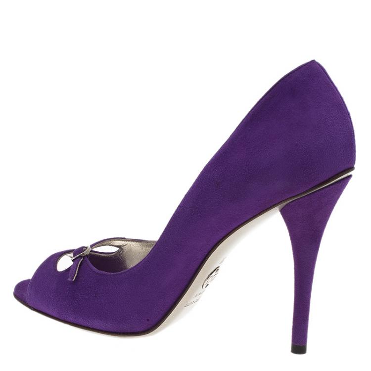 Pre Owned Dolce and Gabbana Purple Suede Peep Toe Buckle Pumps Size 38