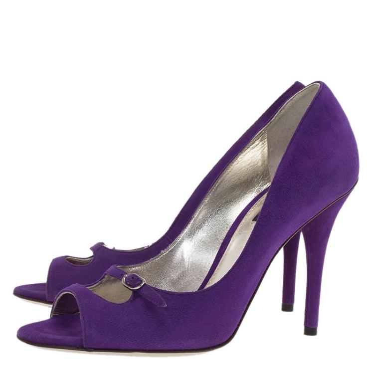 Pre Owned Dolce and Gabbana Purple Suede Peep Toe Buckle Pumps Size 38