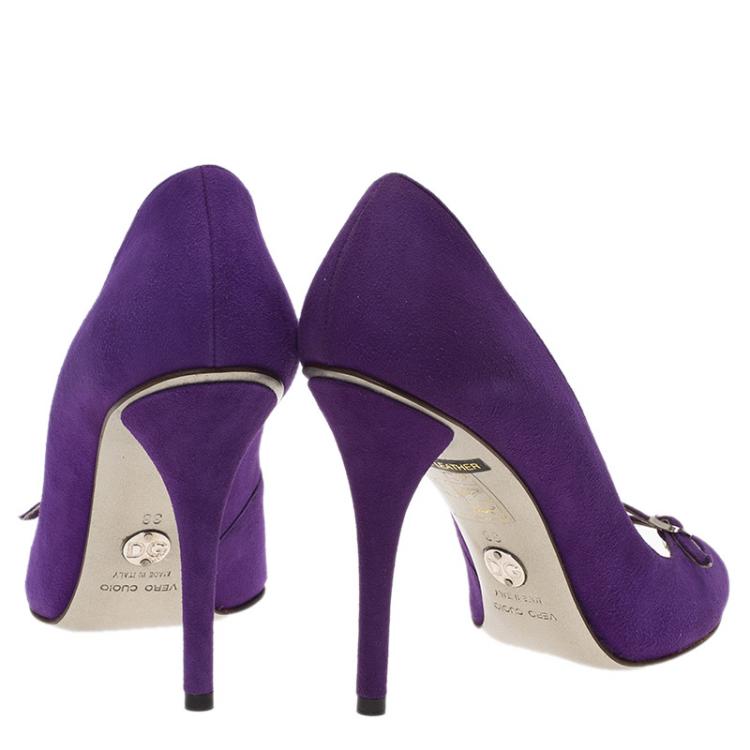 Pre Owned Dolce and Gabbana Purple Suede Peep Toe Buckle Pumps Size 38