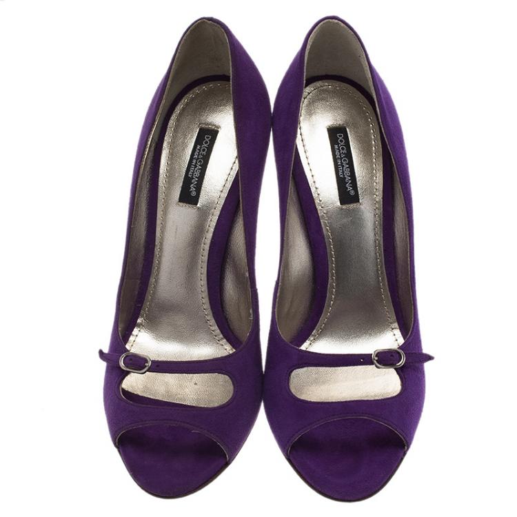 Pre Owned Dolce and Gabbana Purple Suede Peep Toe Buckle Pumps Size 38