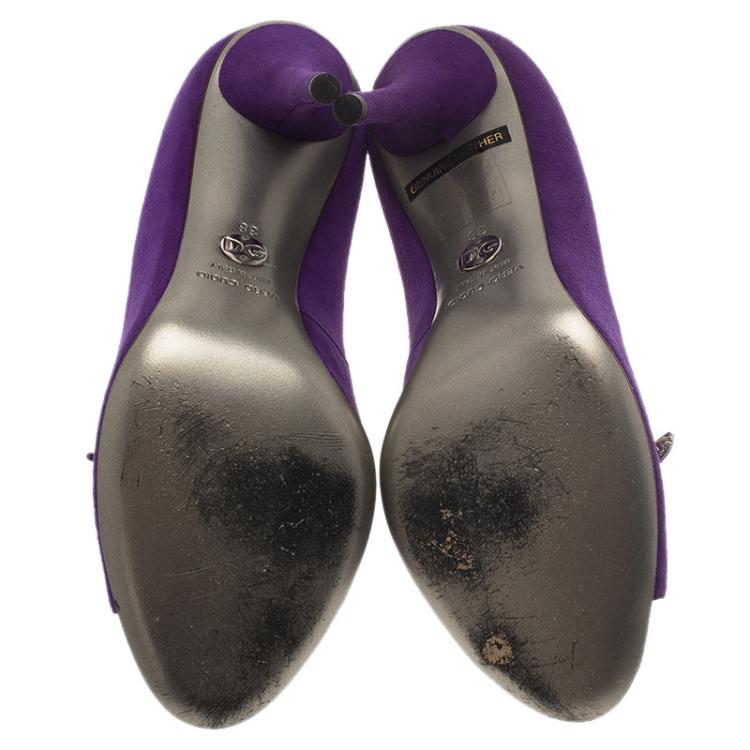 Pre Owned Dolce and Gabbana Purple Suede Peep Toe Buckle Pumps Size 38