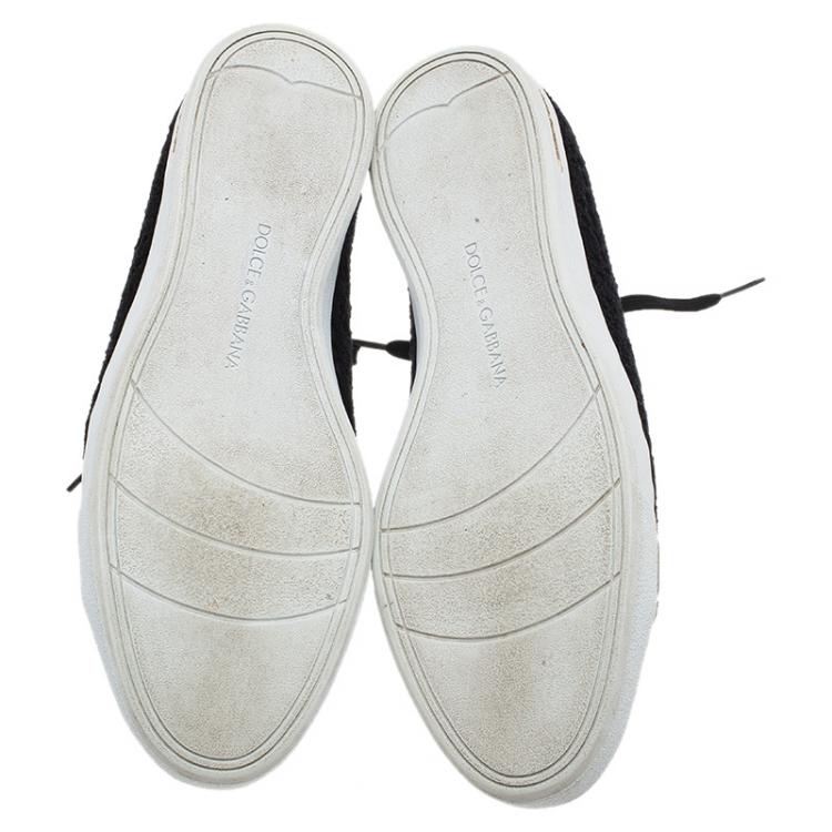 Pre Owned Dolce and Gabbana Black Leather and Lace Cap Toe Sneakers Size 39