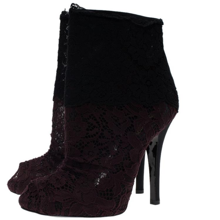 Pre Owned Dolce and Gabbana Two Tone Lace Peep Toe Ankle Boots Size 40