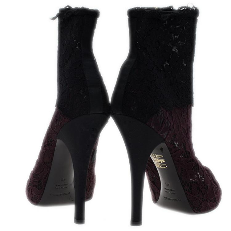 Pre Owned Dolce and Gabbana Two Tone Lace Peep Toe Ankle Boots Size 40
