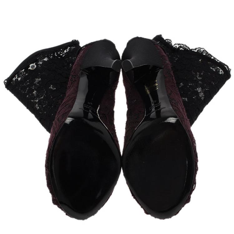 Pre Owned Dolce and Gabbana Two Tone Lace Peep Toe Ankle Boots Size 40
