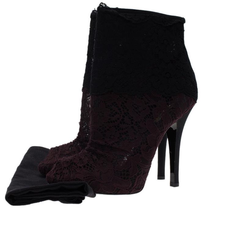 Pre Owned Dolce and Gabbana Two Tone Lace Peep Toe Ankle Boots Size 40