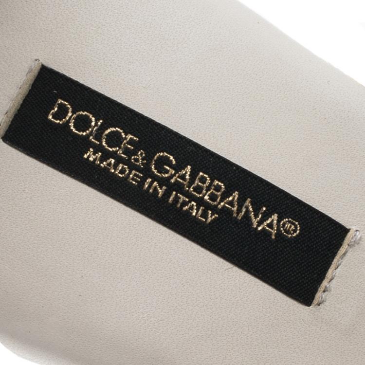 Pre Owned Dolce and Gabanna White Raffia and Fabric Woven Embellished Ankle Strap Platform Sandals Size 37