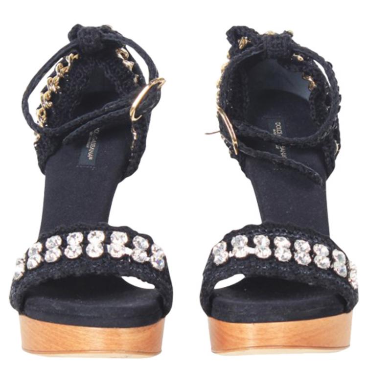 Pre Owned Dolce and Gabbana Blue Embellished Raffia Ankle Strap Platform Sandals Size 40