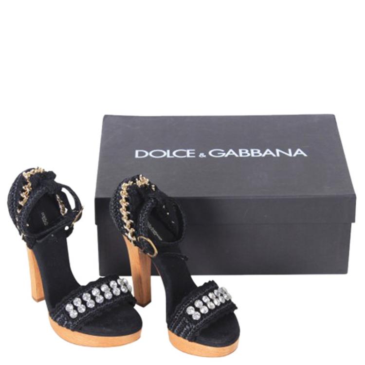 Pre Owned Dolce and Gabbana Blue Embellished Raffia Ankle Strap Platform Sandals Size 40