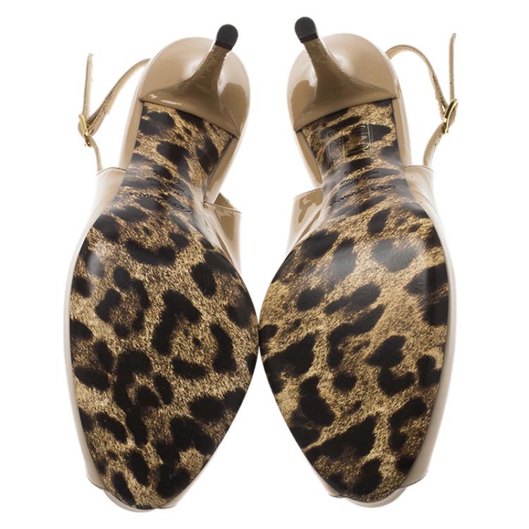 Pre Owned Dolce and Gabbana Beige Patent Slingback Sandals Size 35.5