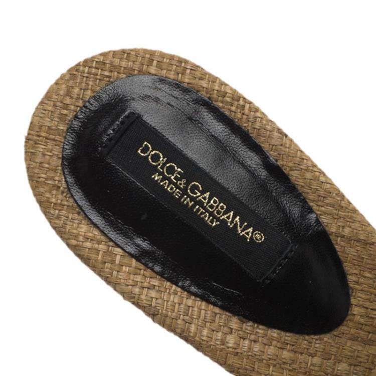 Pre Owned Dolce and Gabbana Black Patent Python and Raffia Sandals Size 36.5