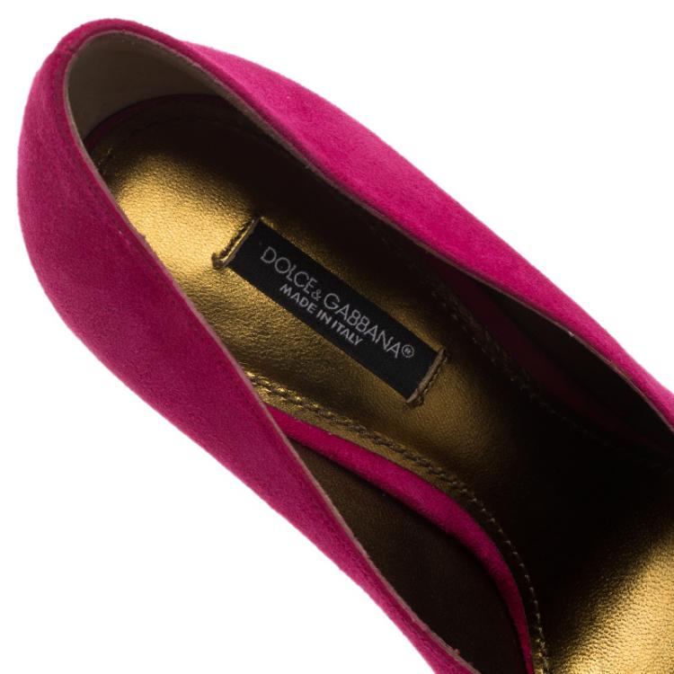 Pre Owned Dolce and Gabbana Fuchsia Pink Suede Pumps Size 36