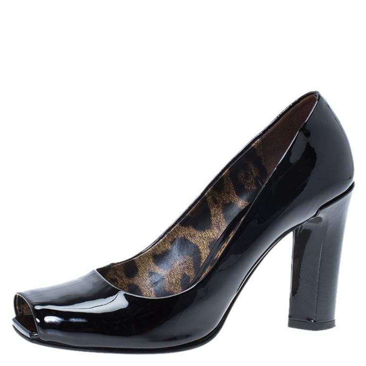 Pre Owned Dolce and Gabbana Black Patent  Square Toe Block Heel Pumps Size 36