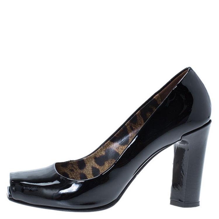 Pre Owned Dolce and Gabbana Black Patent  Square Toe Block Heel Pumps Size 36