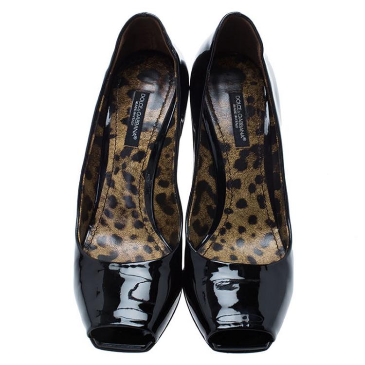 Pre Owned Dolce and Gabbana Black Patent  Square Toe Block Heel Pumps Size 36