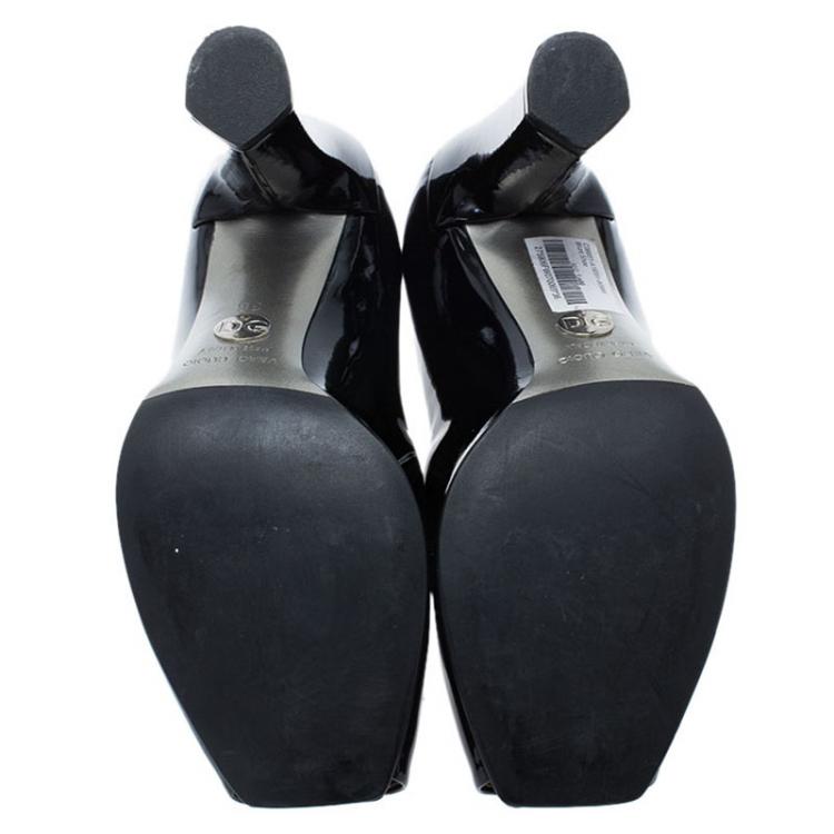 Pre Owned Dolce and Gabbana Black Patent  Square Toe Block Heel Pumps Size 36